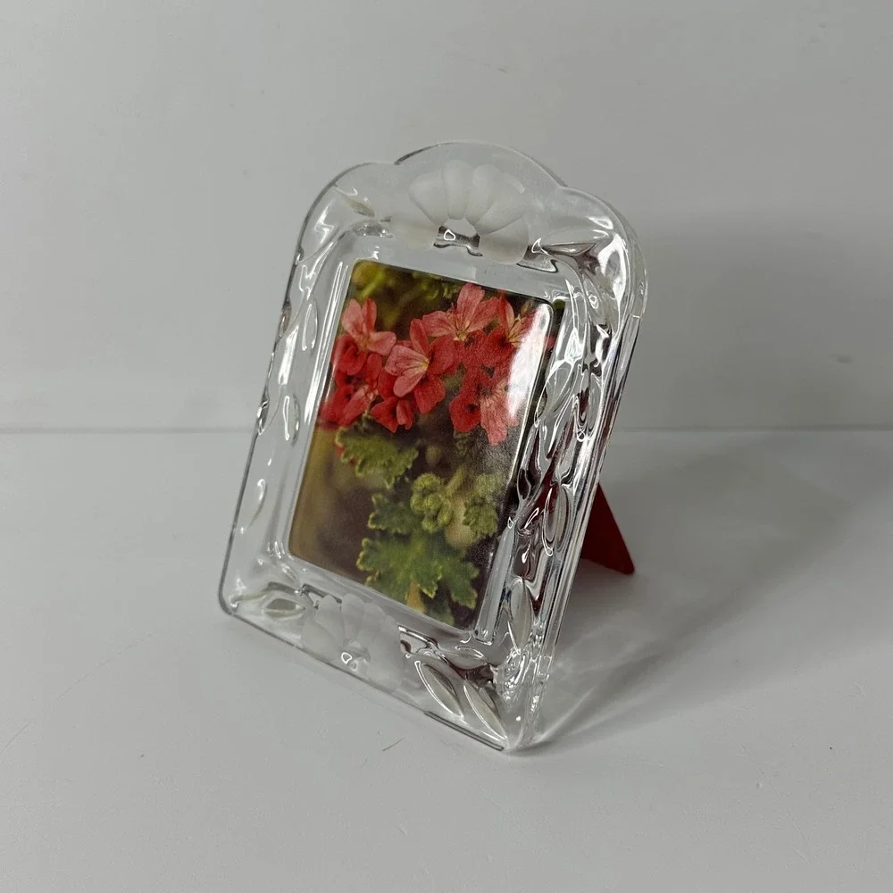 Vtg Princess House Lead Crystal Picture Frame Heritage Romance Floral 2.25x3